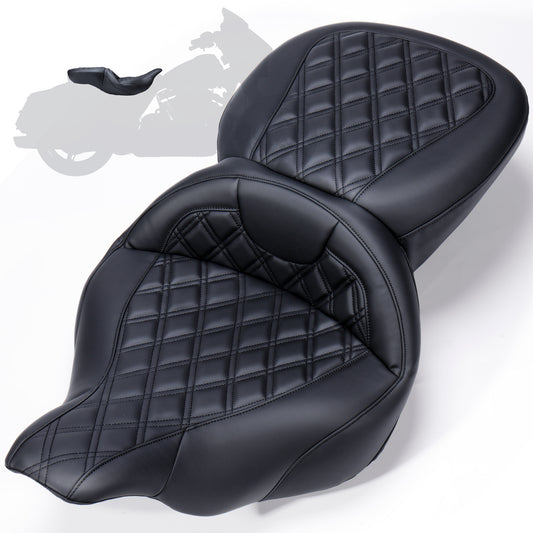 MoKitDora Touring Motorcycle Seats One-Piece Deluxe Seat for Driver Passenger Harley 1997-2007 Electra Road Glide FLHT FLTR, Lattice Stitched