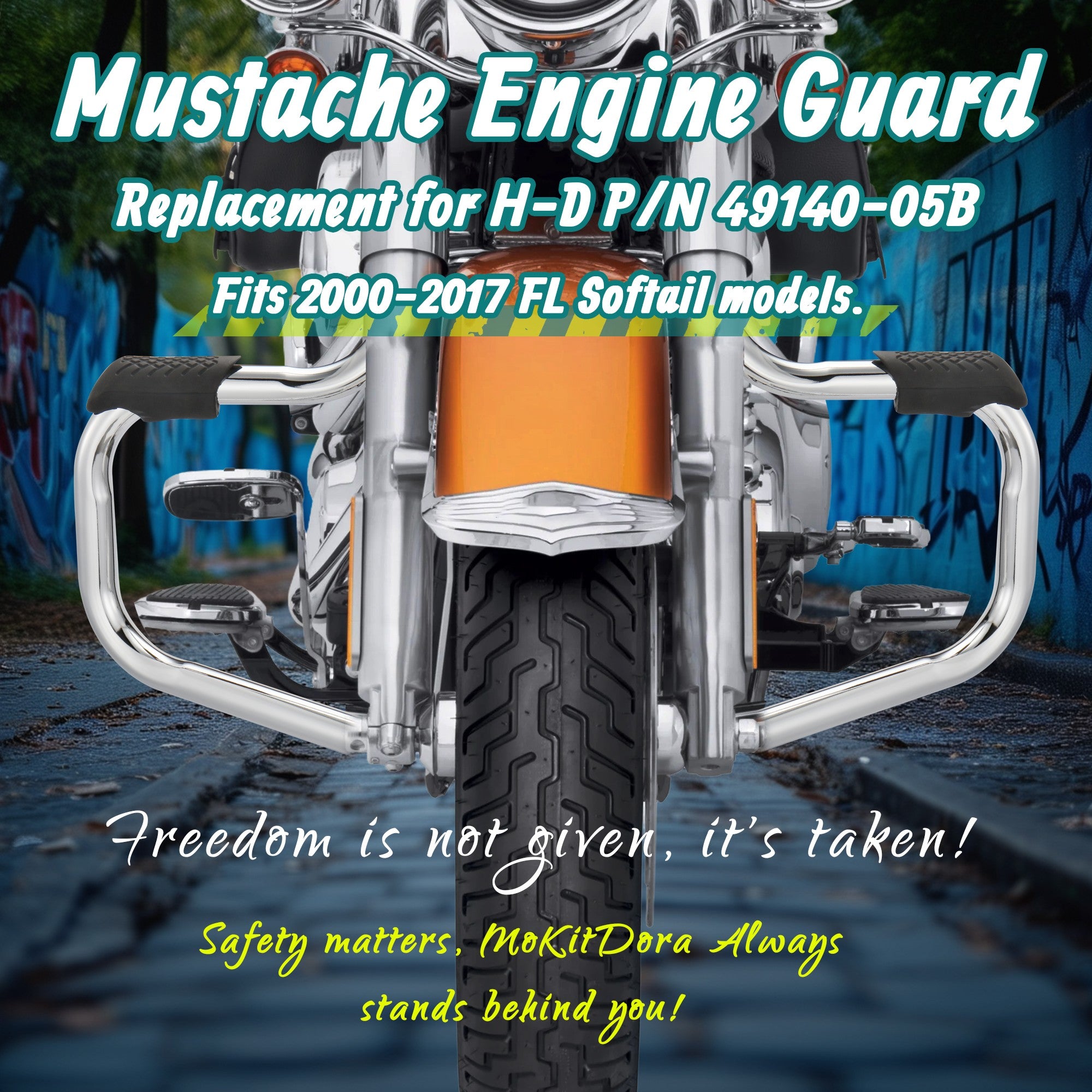 engine guard installation picture for  Harley Softail 2000-2017 FL Heritage Classic Deluxe Fat Boy FLSTF Models